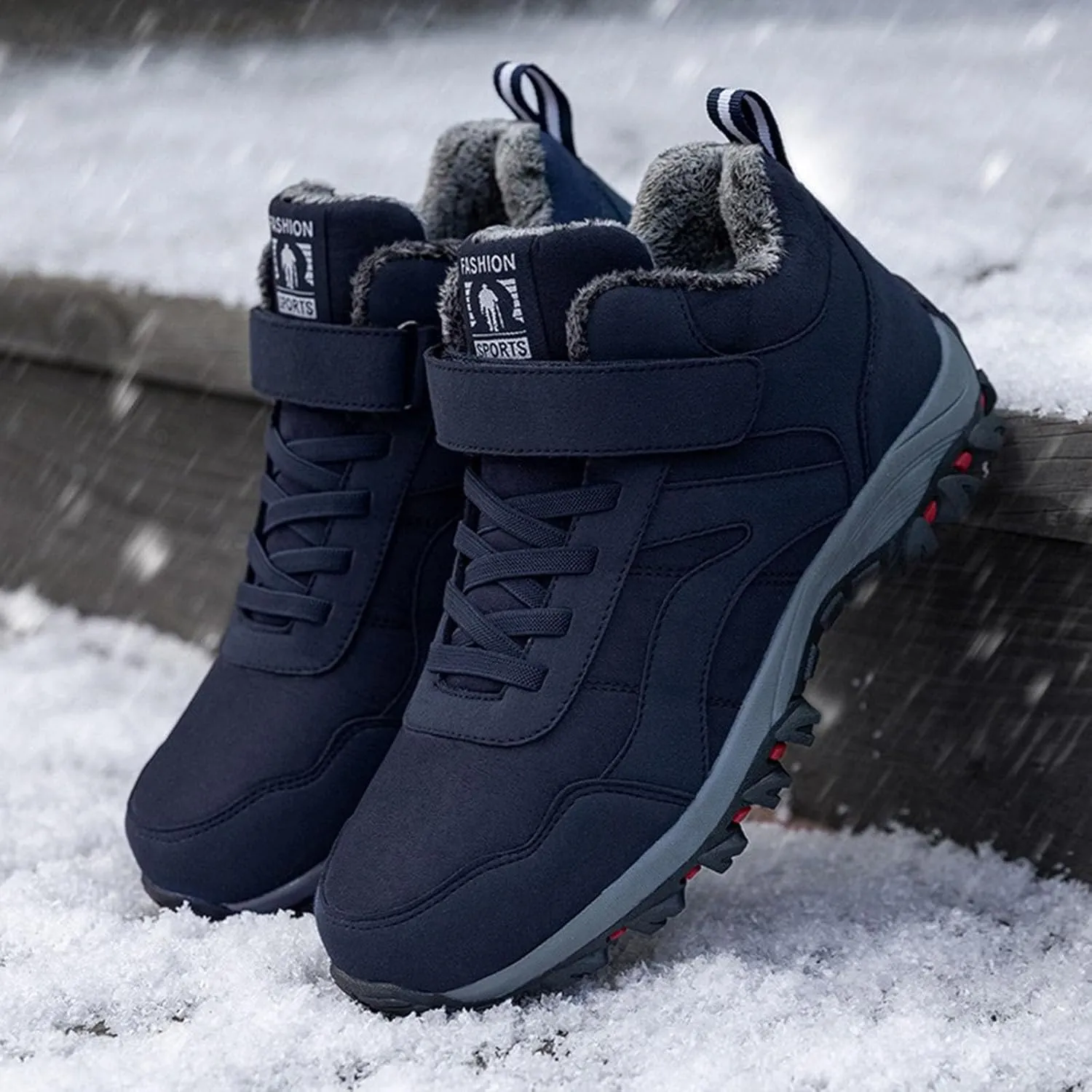 Winter Sport Shoes for Men Fleece Lined Warm Running Shoes with Adjustable Closures Non Slip Walking Men Camping Boots