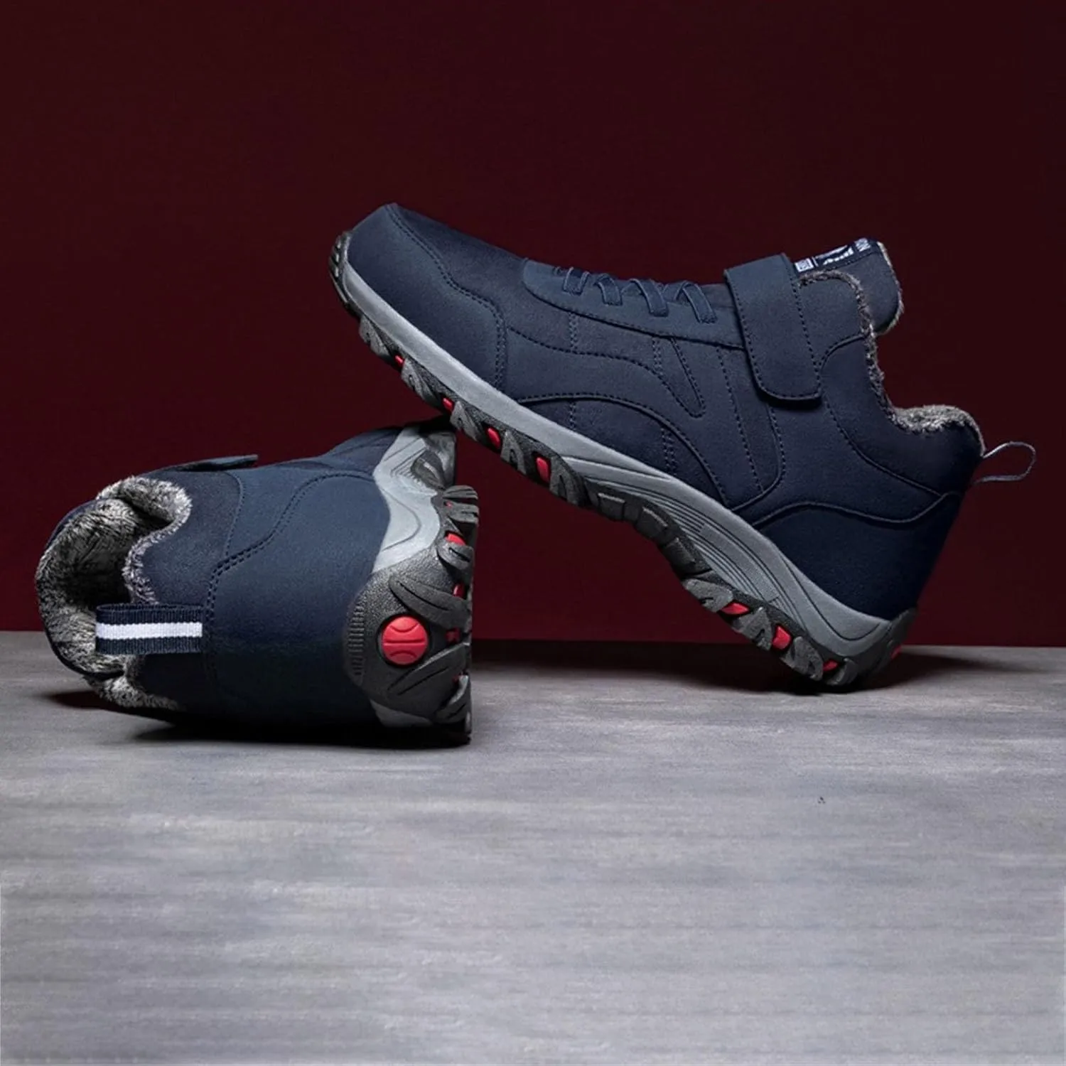 Winter Sport Shoes for Men Fleece Lined Warm Running Shoes with Adjustable Closures Non Slip Walking Men Camping Boots