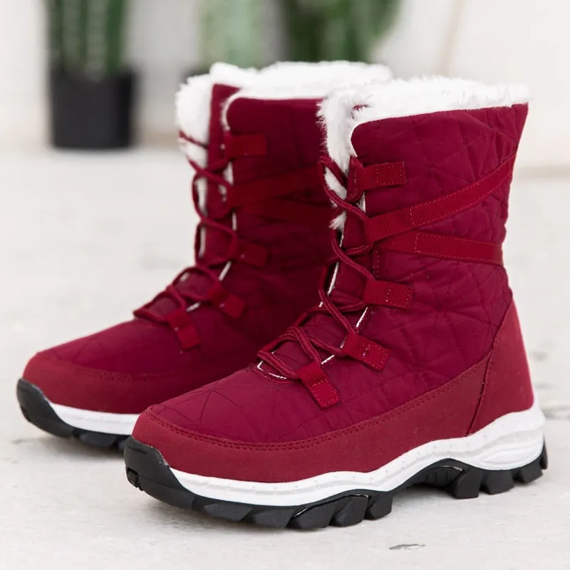 Winter warm women's boots with fur white snow boots for women outdoors and snow