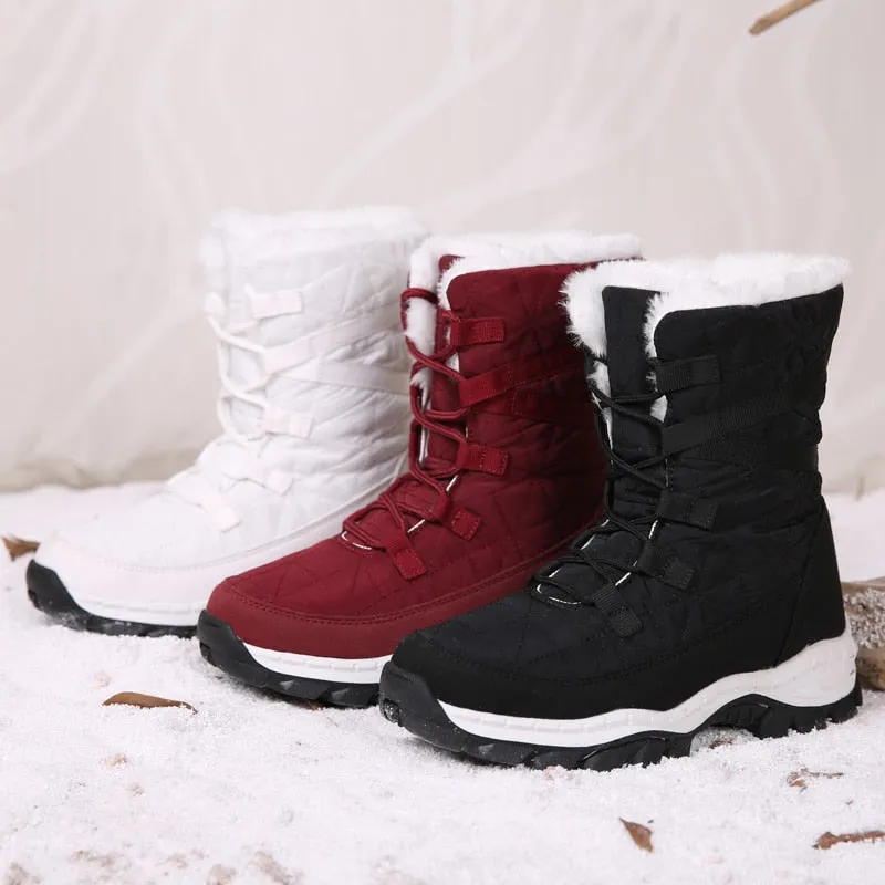 Winter warm women's boots with fur white snow boots for women outdoors and snow