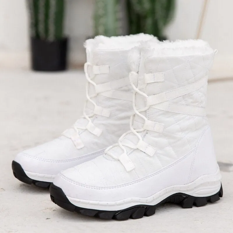 Winter warm women's boots with fur white snow boots for women outdoors and snow
