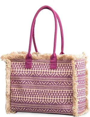 Women Canvas Handbag Ethnic Style Tote Bag Retro Shoulder Bag with Tassels Summer Beach Bag Bohemian Top Handle Bag