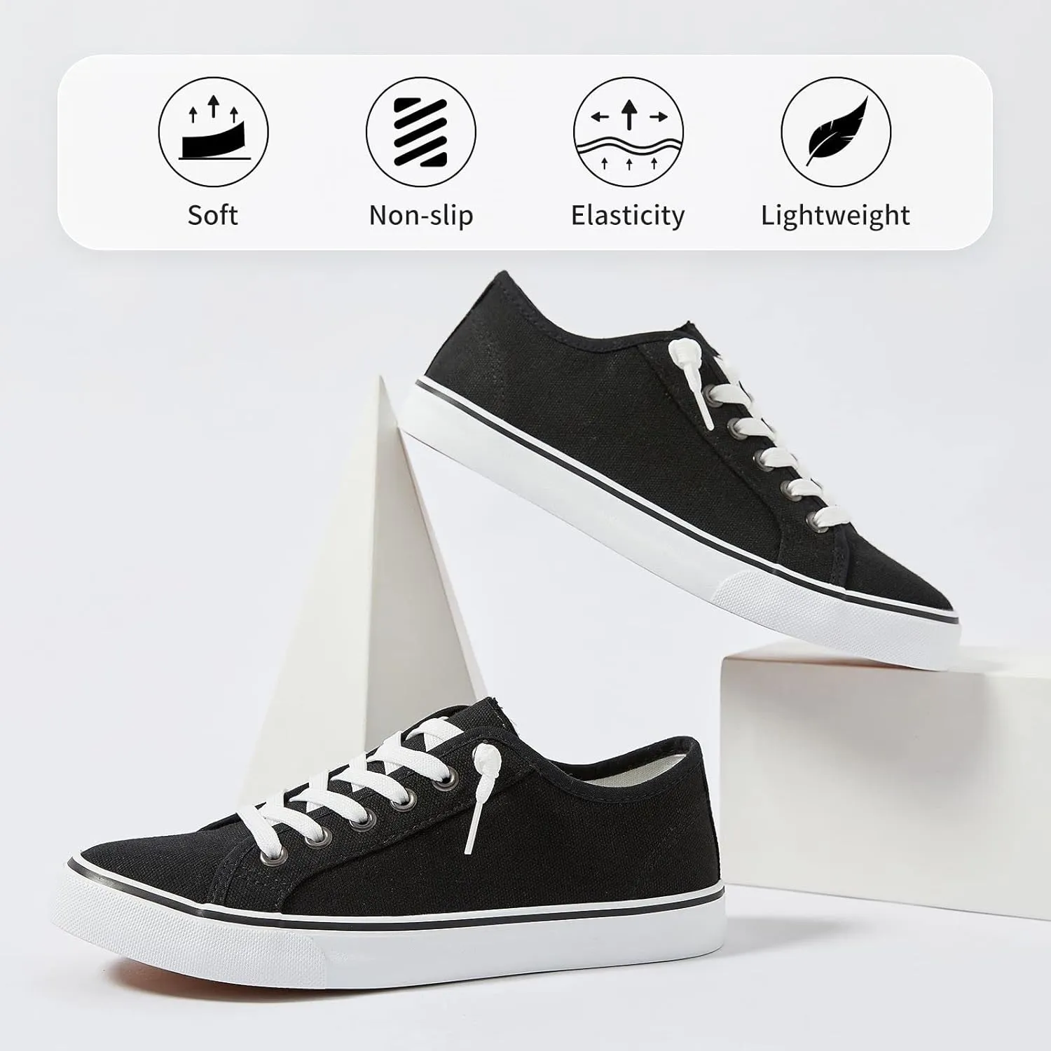 Women Canvas Sneaker Slip On Non Slip Casual Shoes Lace Up Canvas Low Top White Shoes Loafers for Women Fashion Black Sneaker