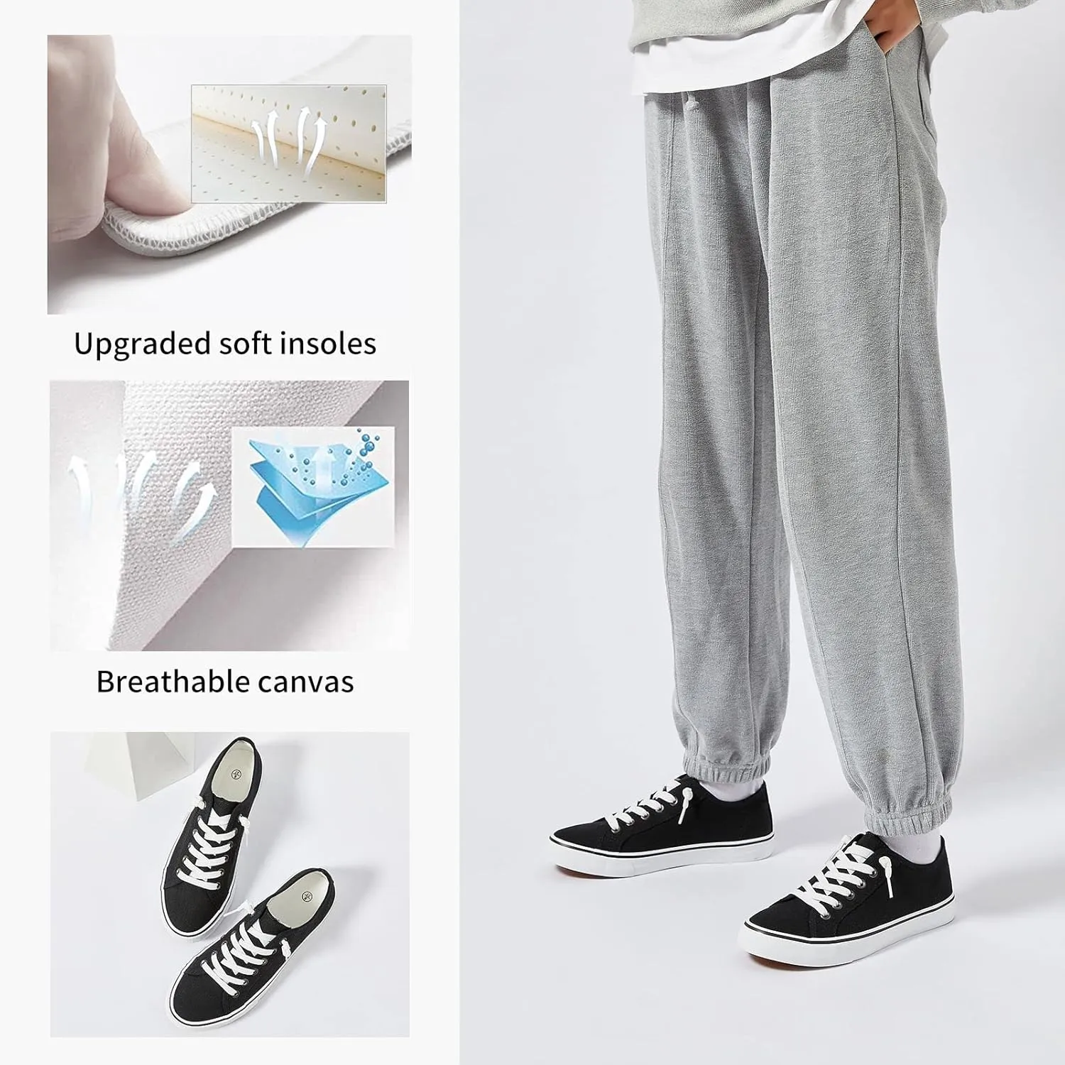 Women Canvas Sneaker Slip On Non Slip Casual Shoes Lace Up Canvas Low Top White Shoes Loafers for Women Fashion Black Sneaker