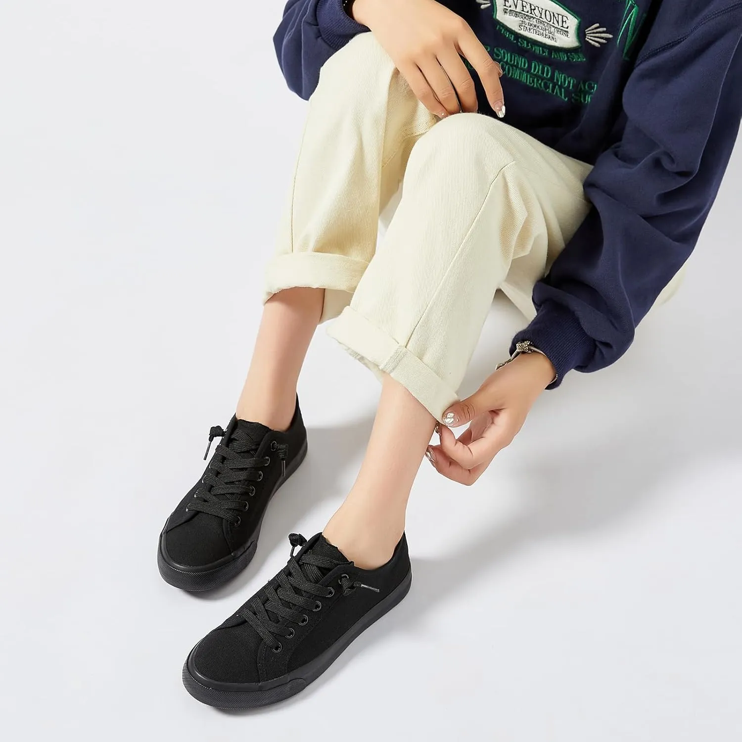 Women Canvas Sneaker Slip On Non Slip Casual Shoes Lace Up Canvas Low Top White Shoes Loafers for Women Fashion Black Sneaker