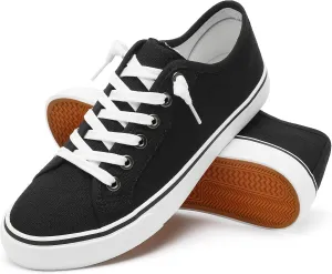 Women Canvas Sneaker Slip On Non Slip Casual Shoes Lace Up Canvas Low Top White Shoes Loafers for Women Fashion Black Sneaker