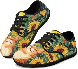 Women Comfortable Lace-Up Barefoot Shoes Lightweight Non Slip Sneakers Wide Toe Slip On Skate Shoe US Size 6-13.5 Black Sole
