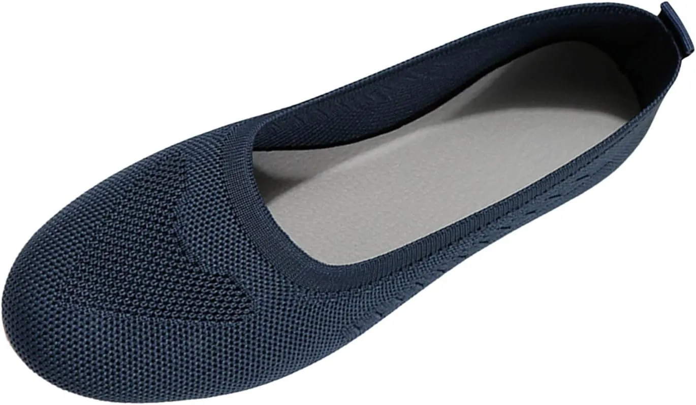 Women Flats Round-Toe Dress Shoes Comfortable Knit Shoes Slip On Loafers Casual Office Shoes Comfy Work Shoes