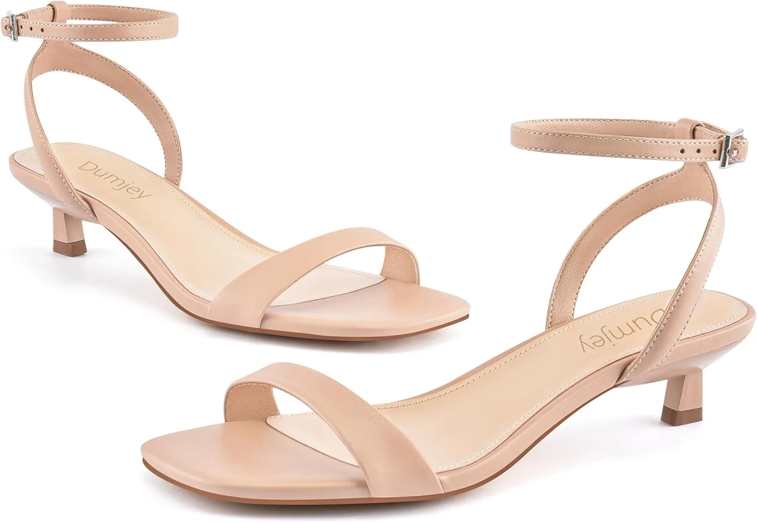 Women Kitten Heel Sandals Ankle Strap Heeled Sandals Square Open Toe Dress Party Shoes