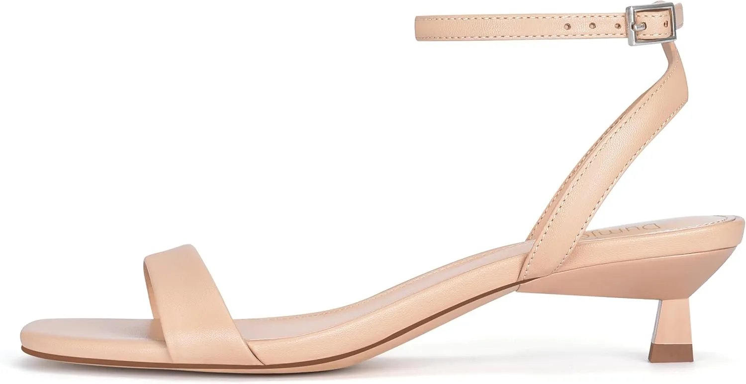 Women Kitten Heel Sandals Ankle Strap Heeled Sandals Square Open Toe Dress Party Shoes