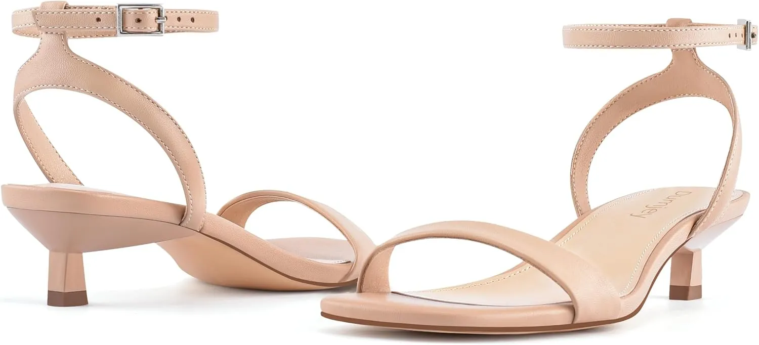 Women Kitten Heel Sandals Ankle Strap Heeled Sandals Square Open Toe Dress Party Shoes