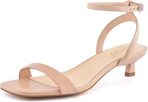 Women Kitten Heel Sandals Ankle Strap Heeled Sandals Square Open Toe Dress Party Shoes