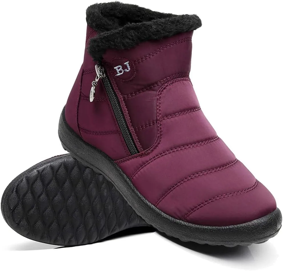 Women Men Lightweight Snow Boots Winter Anti-Slip Ankle Booties Waterproof Slip On Warm Fur Lined Sneaker