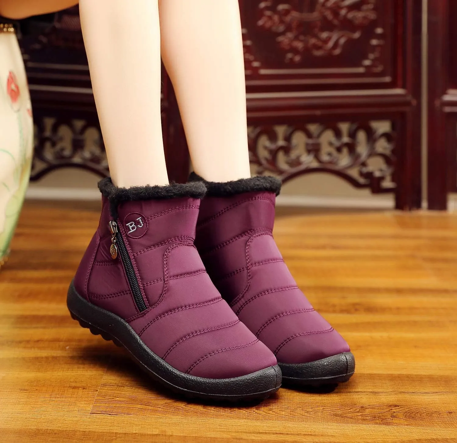 Women Men Lightweight Snow Boots Winter Anti-Slip Ankle Booties Waterproof Slip On Warm Fur Lined Sneaker
