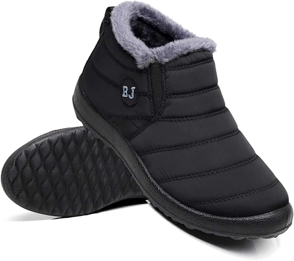 Women Men Lightweight Snow Boots Winter Anti-Slip Ankle Booties Waterproof Slip On Warm Fur Lined Sneaker