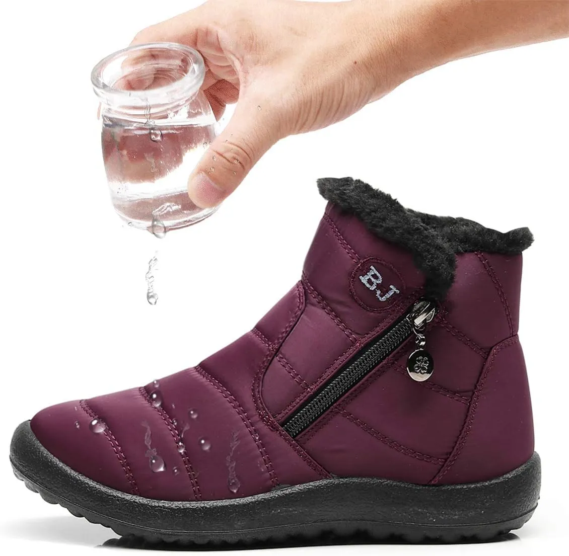 Women Men Lightweight Snow Boots Winter Anti-Slip Ankle Booties Waterproof Slip On Warm Fur Lined Sneaker