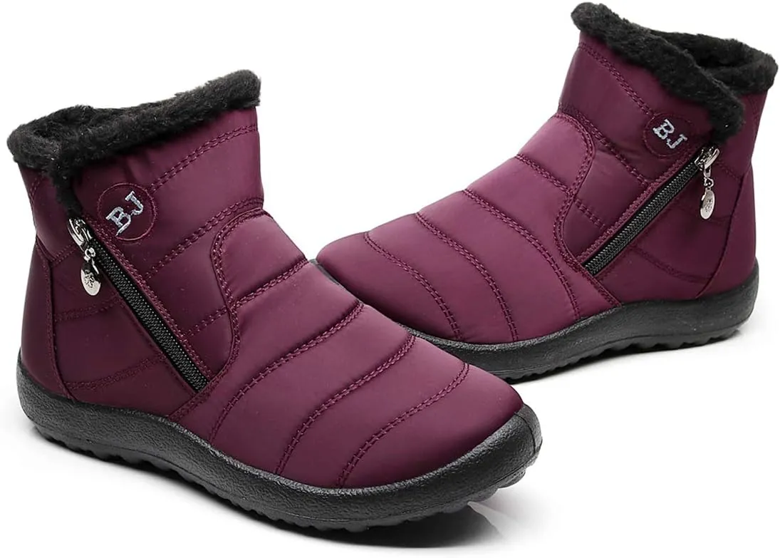 Women Men Lightweight Snow Boots Winter Anti-Slip Ankle Booties Waterproof Slip On Warm Fur Lined Sneaker