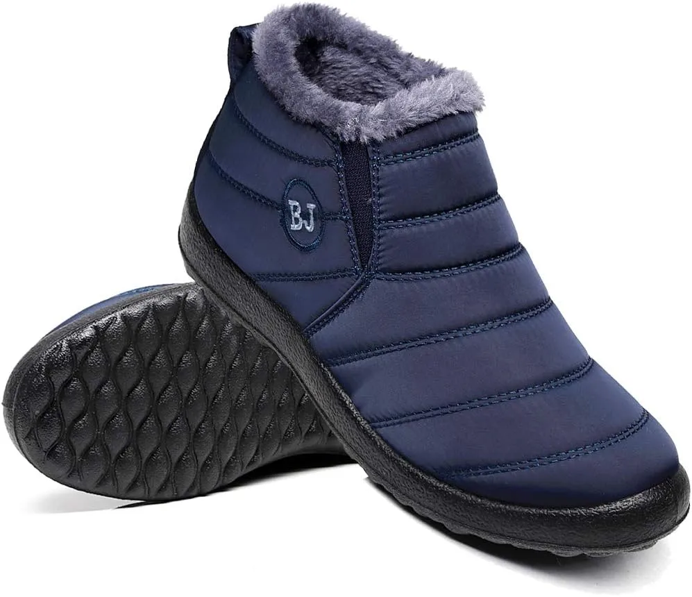 Women Men Lightweight Snow Boots Winter Anti-Slip Ankle Booties Waterproof Slip On Warm Fur Lined Sneaker