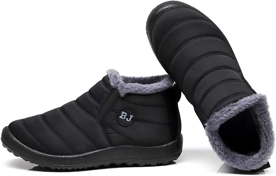 Women Men Lightweight Snow Boots Winter Anti-Slip Ankle Booties Waterproof Slip On Warm Fur Lined Sneaker