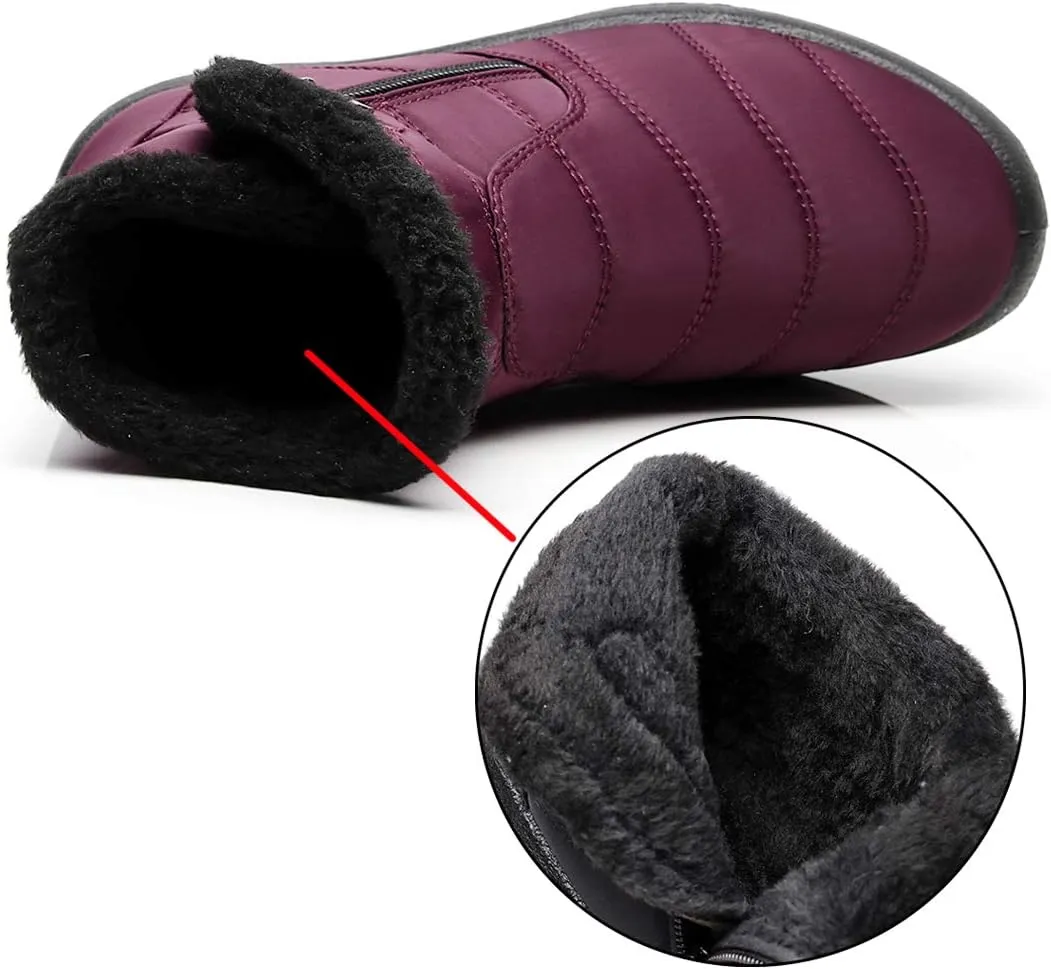 Women Men Lightweight Snow Boots Winter Anti-Slip Ankle Booties Waterproof Slip On Warm Fur Lined Sneaker