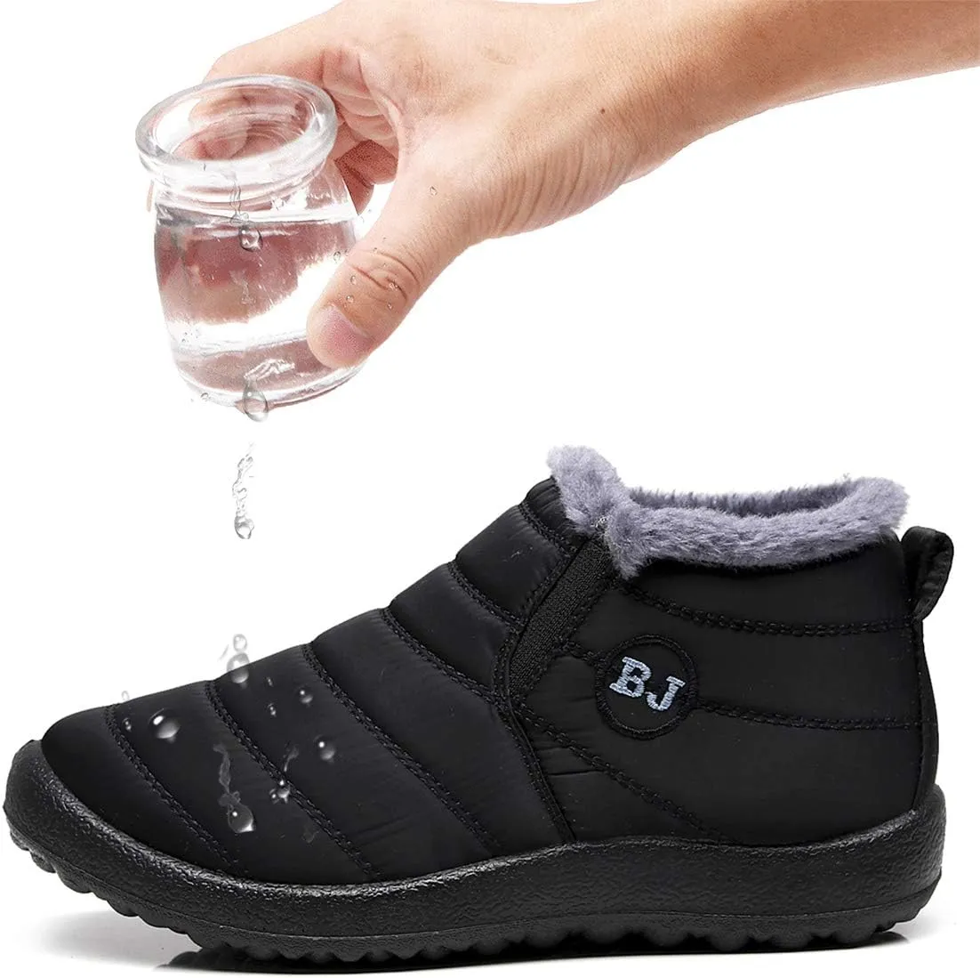 Women Men Lightweight Snow Boots Winter Anti-Slip Ankle Booties Waterproof Slip On Warm Fur Lined Sneaker