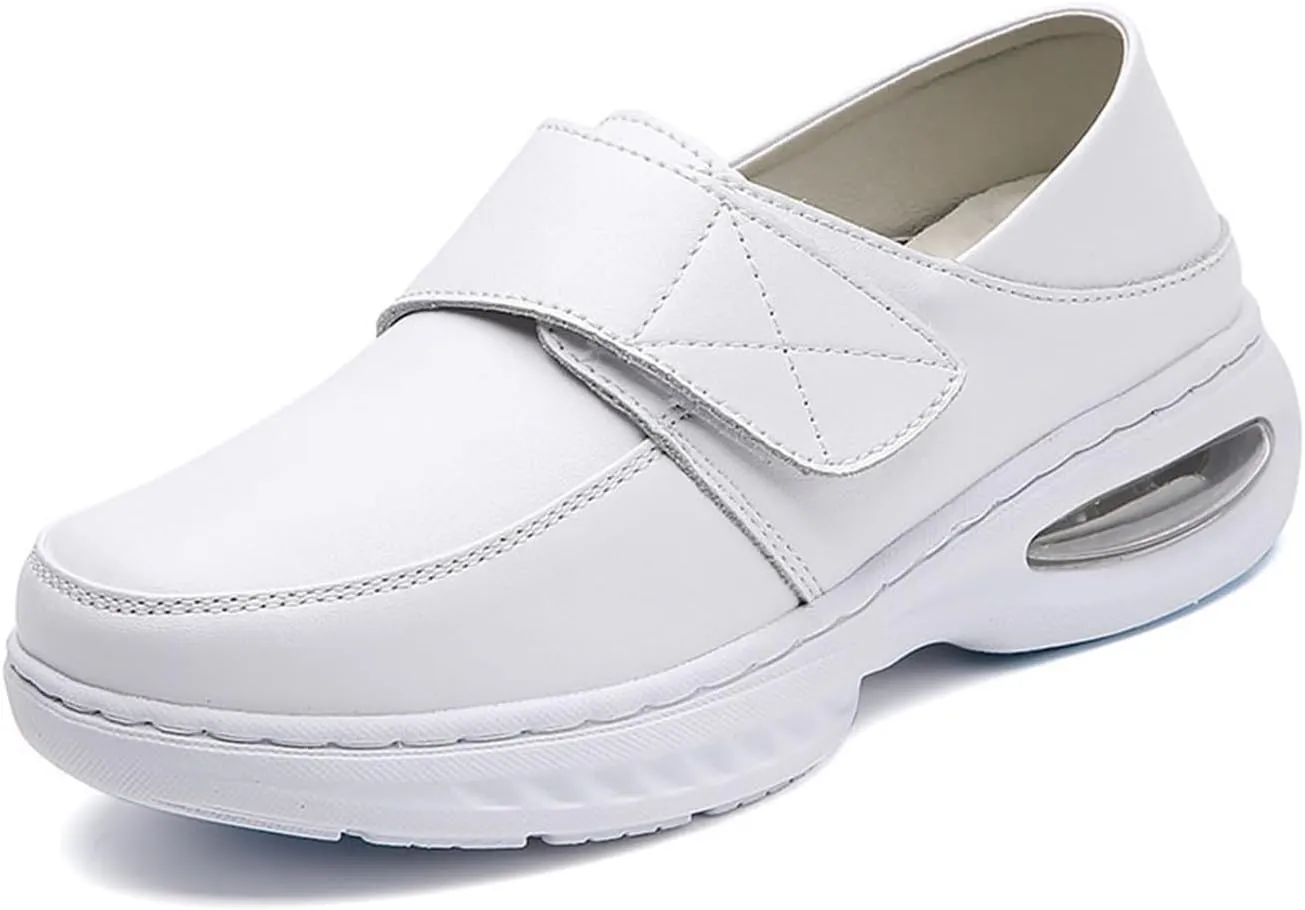 Women Non-Slip Adjustable Breathable Nursing Orthotic Leather Shoes, Walking Buffer Fitness Casual Thick Bottom Air Cushion Shoes, Ideal for Nurse Healthcare Crews