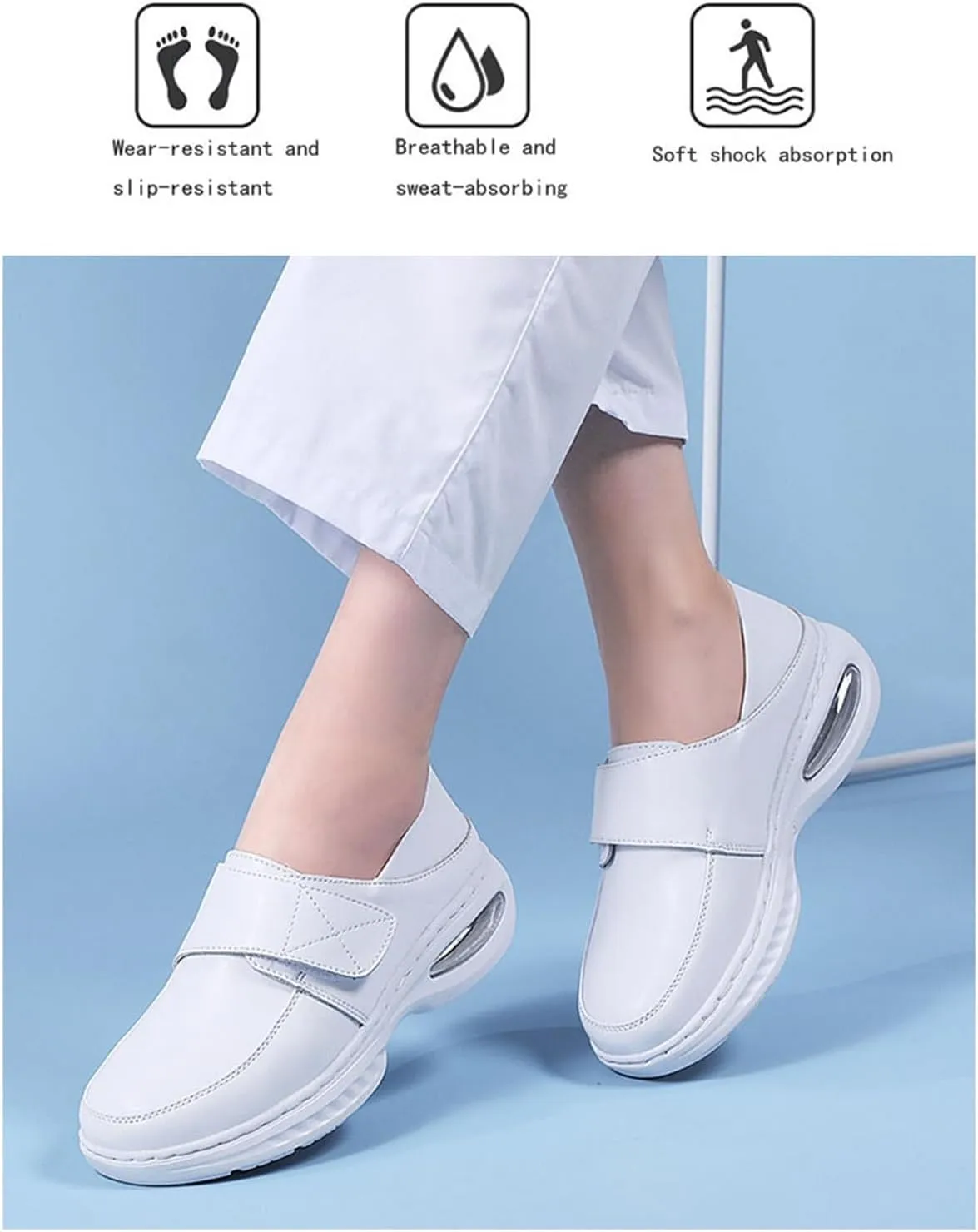 Women Non-Slip Adjustable Breathable Nursing Orthotic Leather Shoes, Walking Buffer Fitness Casual Thick Bottom Air Cushion Shoes, Ideal for Nurse Healthcare Crews