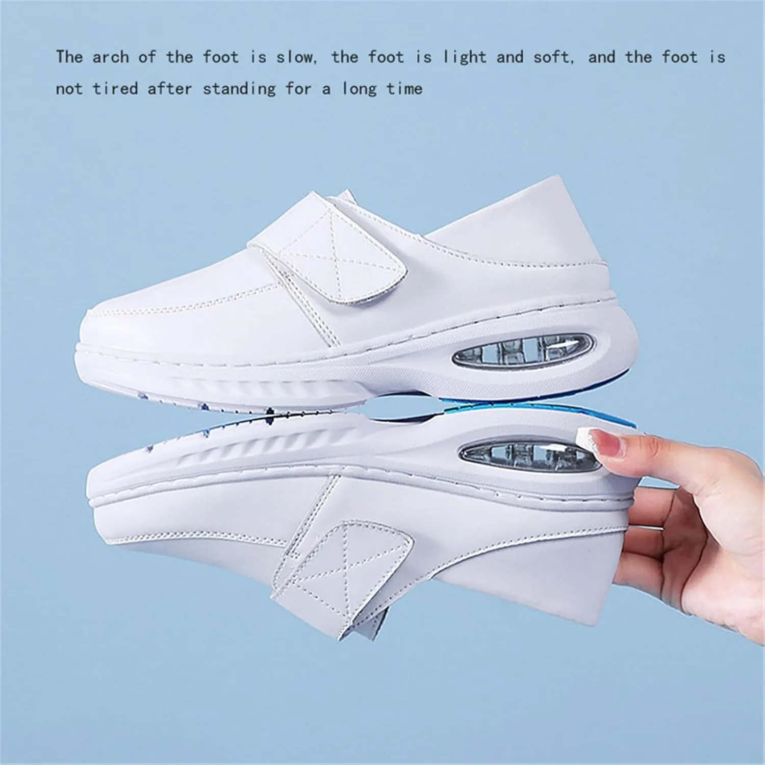 Women Non-Slip Adjustable Breathable Nursing Orthotic Leather Shoes, Walking Buffer Fitness Casual Thick Bottom Air Cushion Shoes, Ideal for Nurse Healthcare Crews