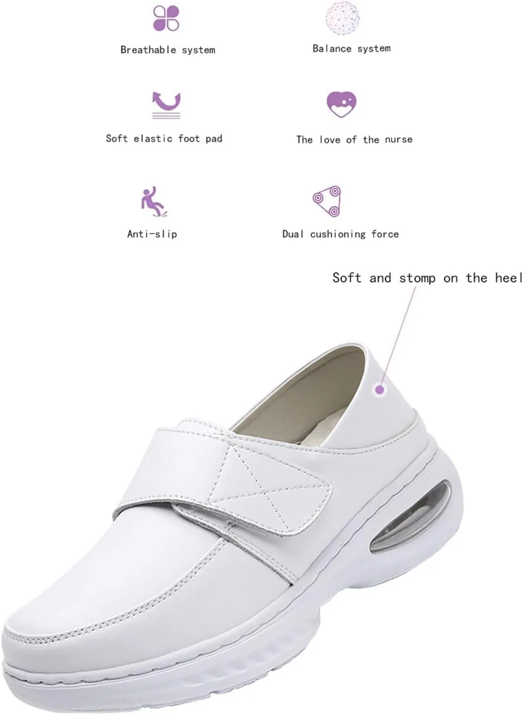 Women Non-Slip Adjustable Breathable Nursing Orthotic Leather Shoes, Walking Buffer Fitness Casual Thick Bottom Air Cushion Shoes, Ideal for Nurse Healthcare Crews