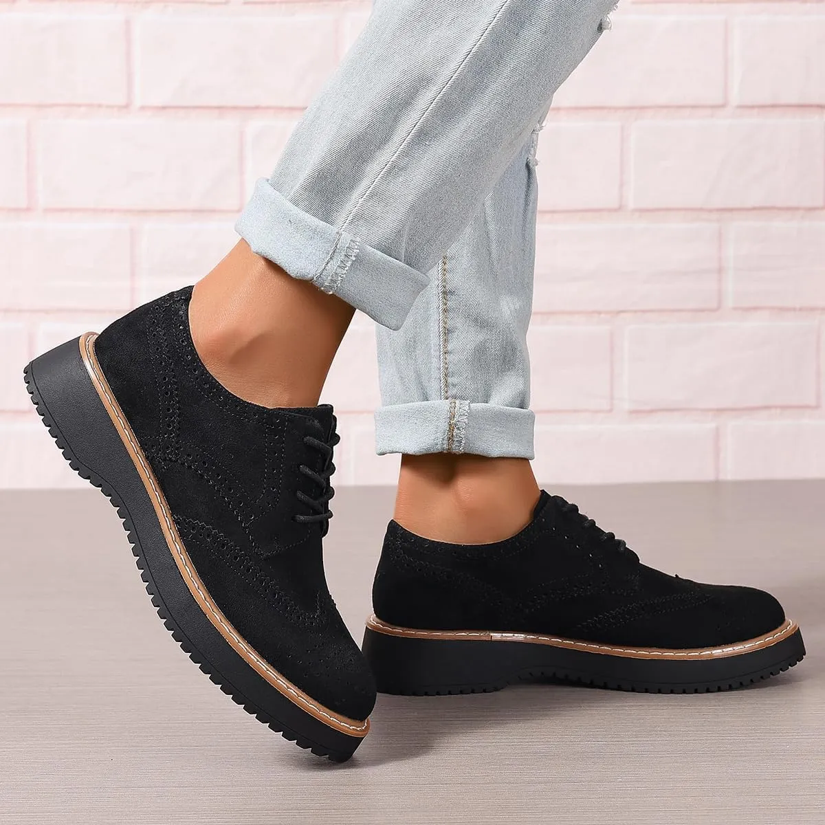 Women Oxfords Platform Lace-up Oxford Shoes Girls Ladies Women Casual Wingtips Brogue Oxfords