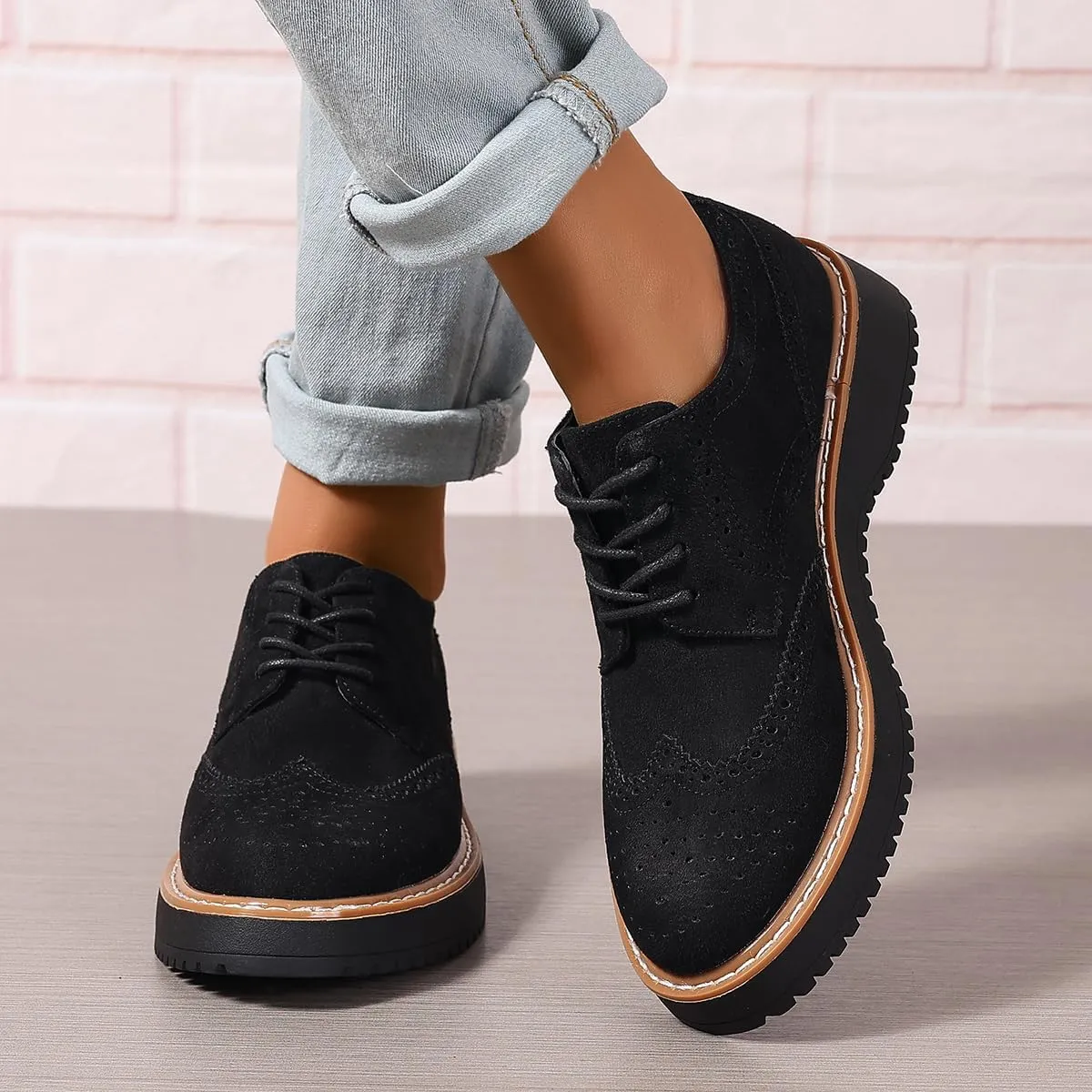 Women Oxfords Platform Lace-up Oxford Shoes Girls Ladies Women Casual Wingtips Brogue Oxfords