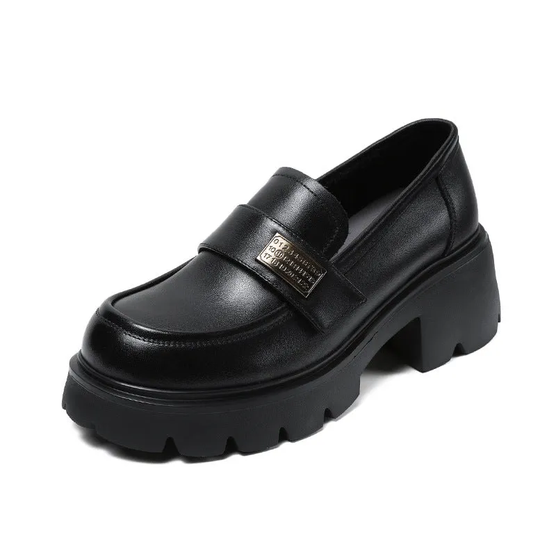 Women Plain Leather Casual Platform Loafers
