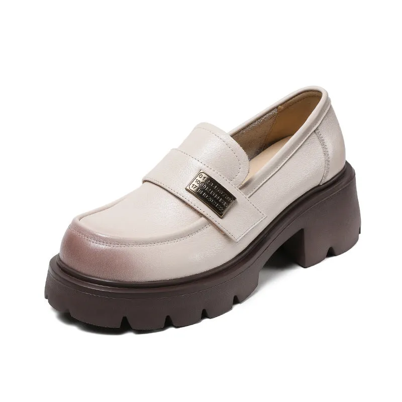 Women Plain Leather Casual Platform Loafers