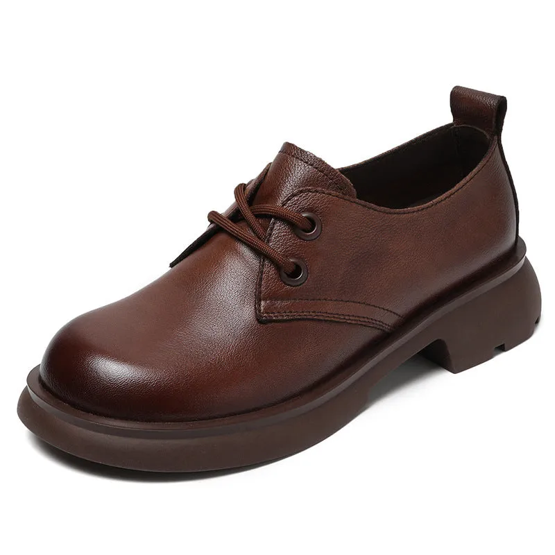 Women Retro Solid Leather Casual Lace-up Loafers
