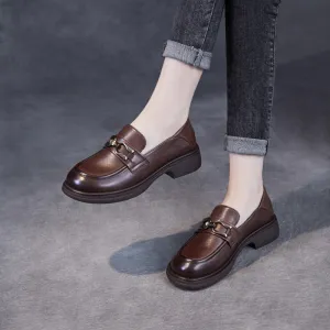 Women Retro Solid Soft Leather Casual Loafers