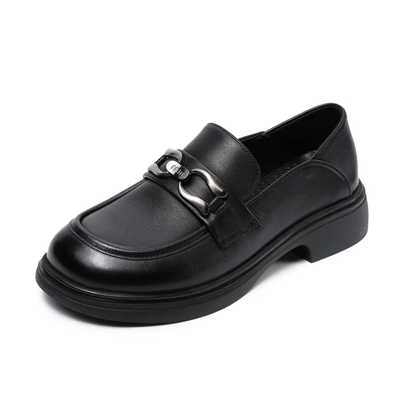 Women Retro Solid Soft Leather Casual Loafers