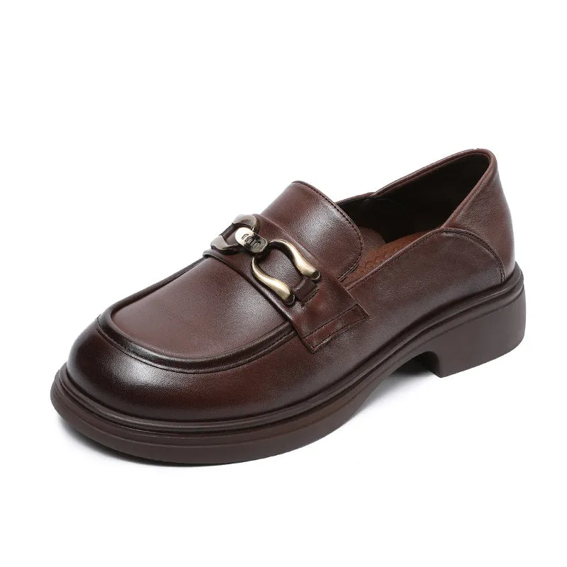 Women Retro Solid Soft Leather Casual Loafers