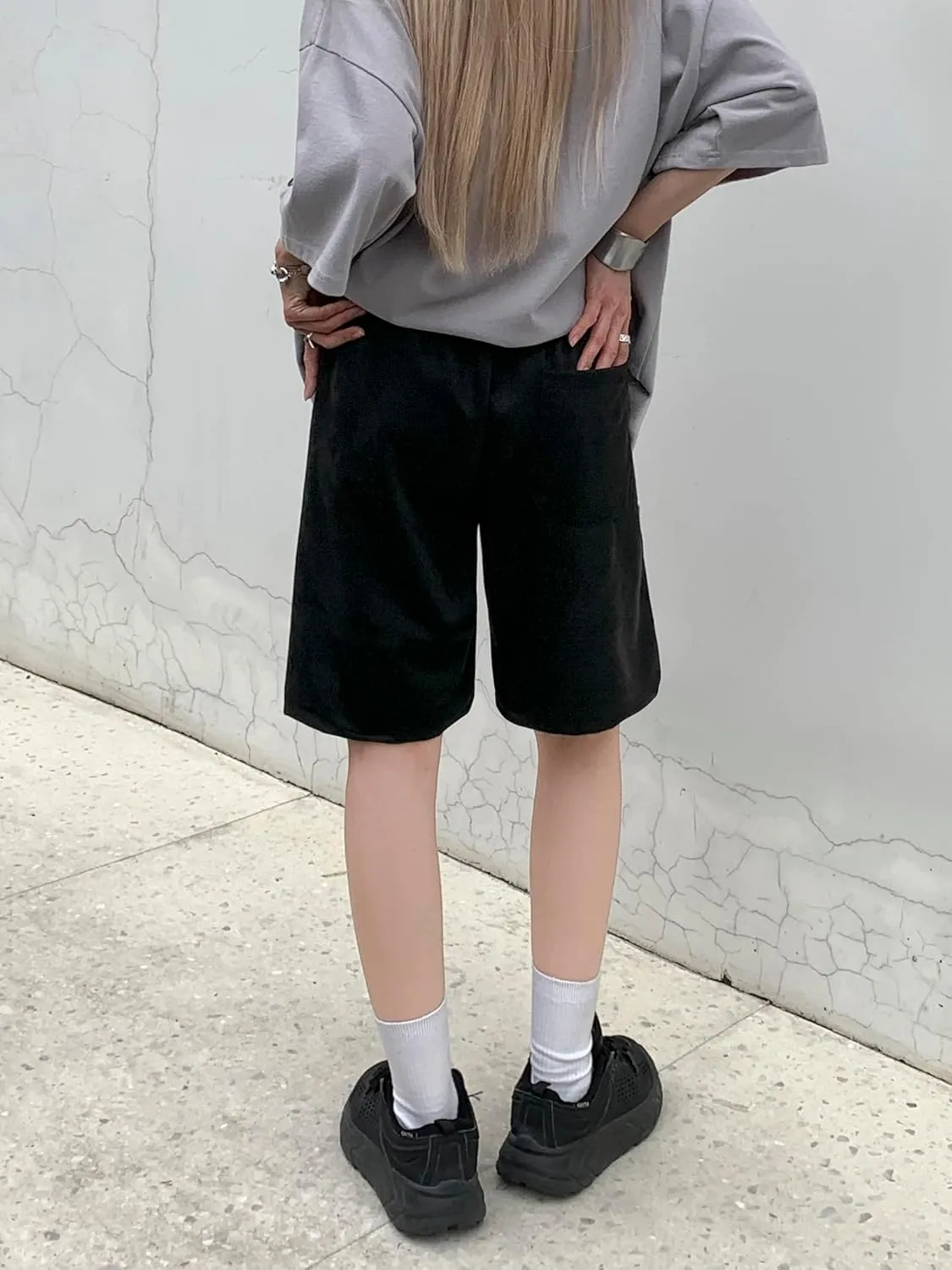 Women Summer Casual Shorts Faux Suede Short Pants Elastic Waist Drawstring Hiking Bermuda Cargo Shorts