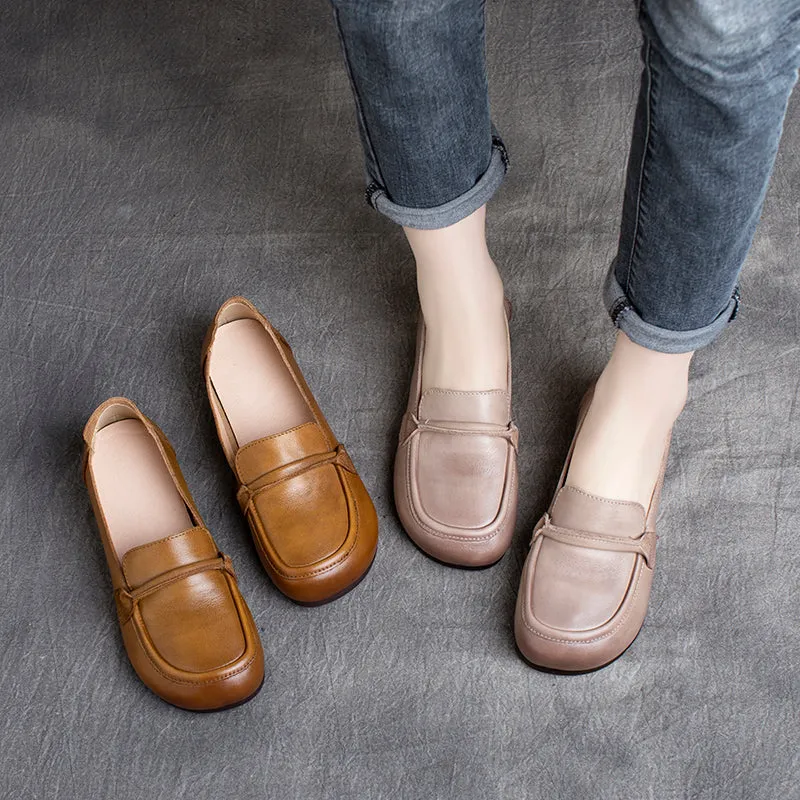 Women Summer Leather Retro Soft Casual Loafers