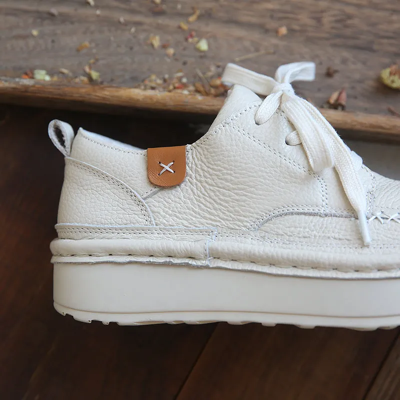 Women Thick Sole Solid Leather Casual Flat Boots