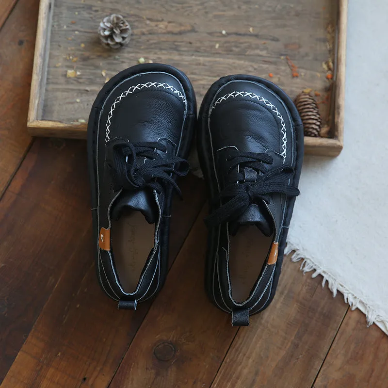 Women Thick Sole Solid Leather Casual Flat Boots