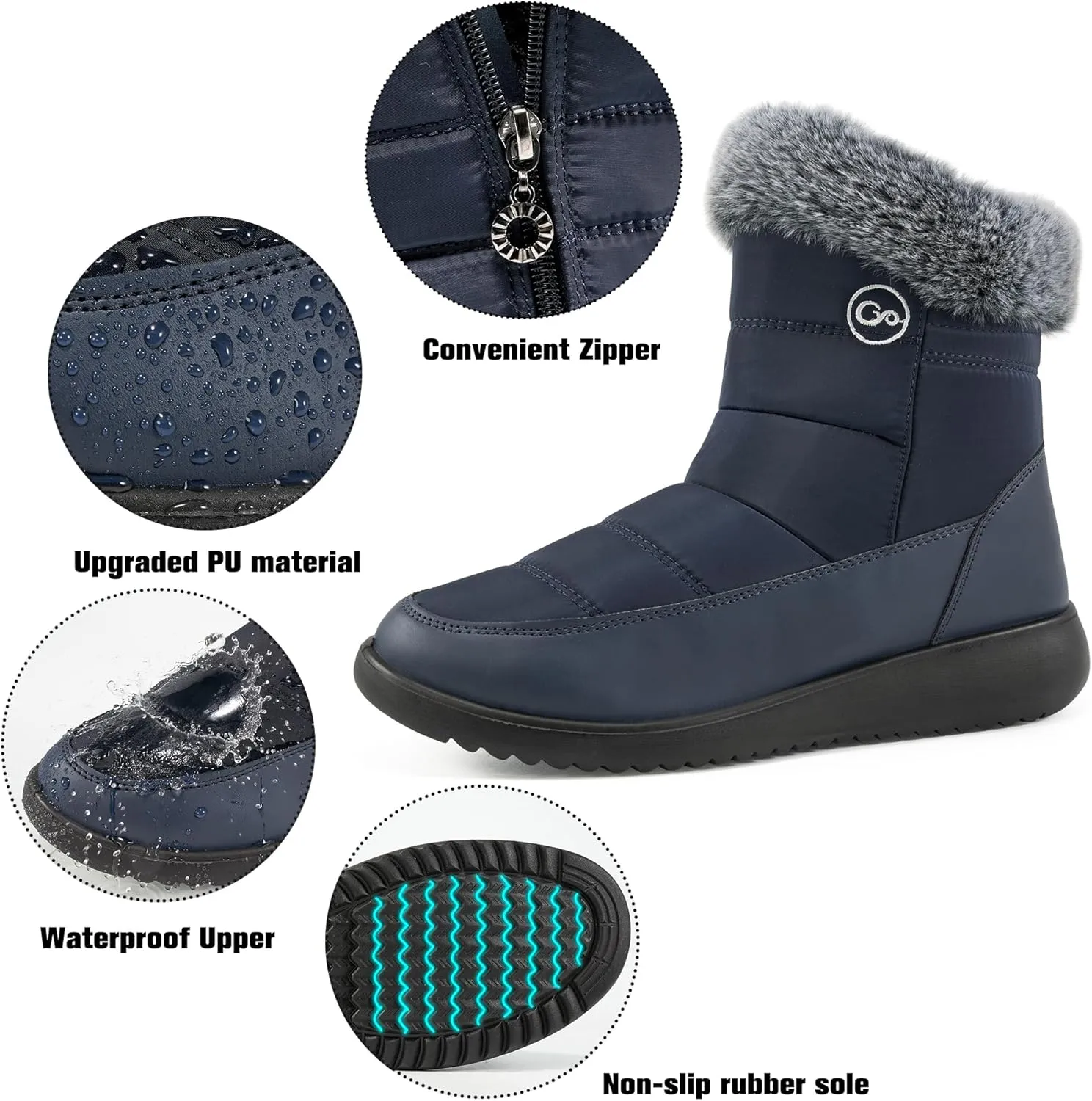 Women Winter Snow Boots Waterproof: Warm Mid Calf Boots for Women with Fur Lined - Comfortable Outdoor Slip On Booties Anti-Slip