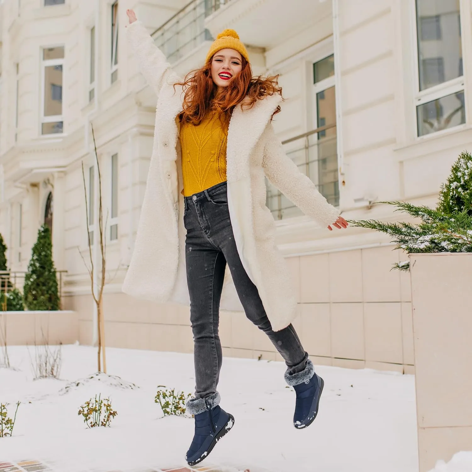 Women Winter Snow Boots Waterproof: Warm Mid Calf Boots for Women with Fur Lined - Comfortable Outdoor Slip On Booties Anti-Slip