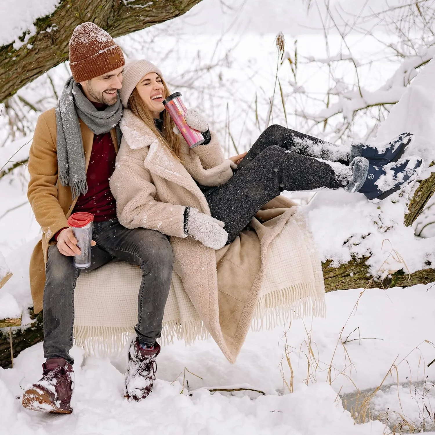 Women Winter Snow Boots Waterproof: Warm Mid Calf Boots for Women with Fur Lined - Comfortable Outdoor Slip On Booties Anti-Slip