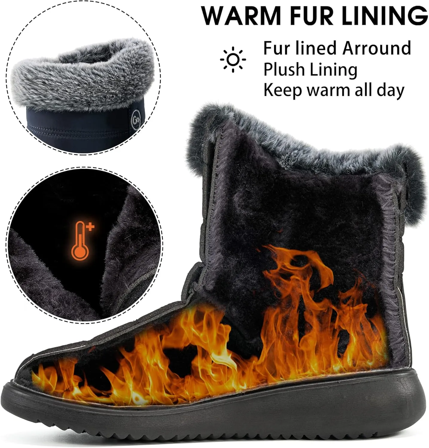 Women Winter Snow Boots Waterproof: Warm Mid Calf Boots for Women with Fur Lined - Comfortable Outdoor Slip On Booties Anti-Slip