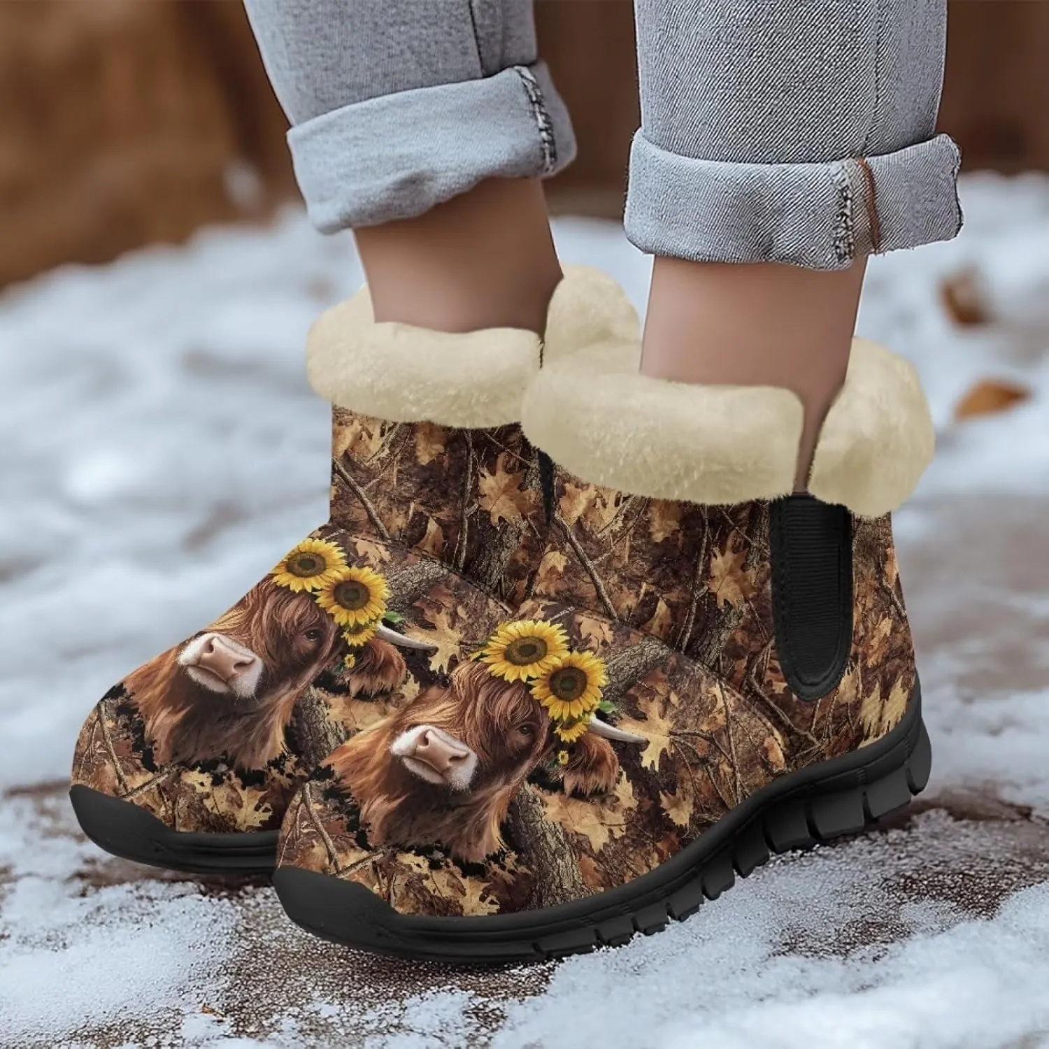 Womens Ankle Booties Faux Fur Lined Snow Boots Warm Comfy Fuzzy Boots Anti-Slip Lightweight Boots Casual Indoor Shoes