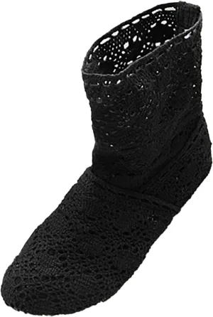 Women's Ankle Boots Knit Mesh Flat Heel Round Toe Lightweight Comfort Booties Slip on Ladies Outdoor Non-Slip Boots Retro Classic Boot