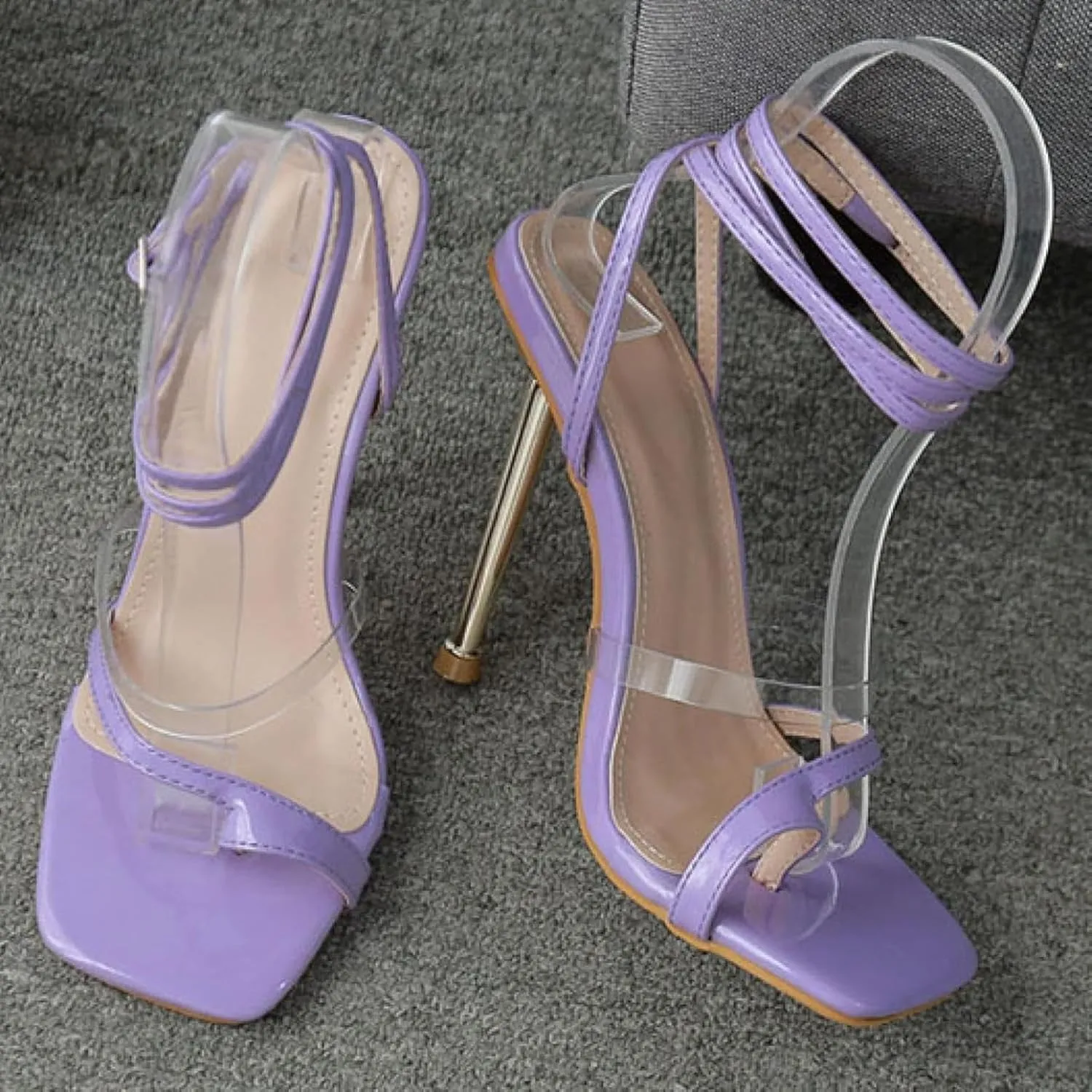 Women's Ankle Strap Square Toe Sandals Strap Thin Strap High Heels Summer Shoes