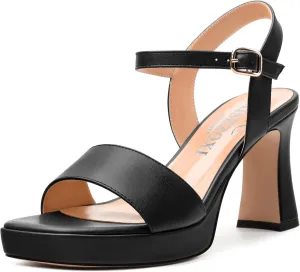 Womens Block High Heel Platform Sandals, Open Toe Ankle Strap Comfort Sandals, Womens Dressy Sandals