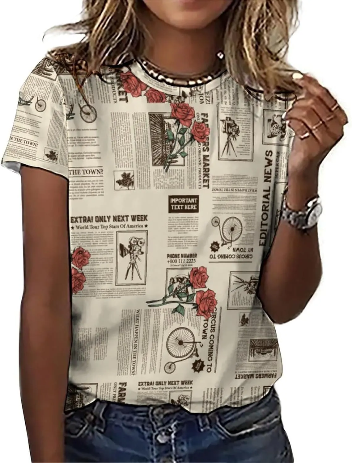 Women's Boho Floral Print Ladies Short Sleeve Tops Summer T-Shirts Dressy Casual Cute Graphic Crew Neck Tops